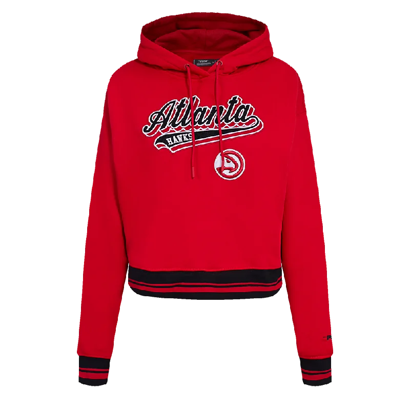 NBA ATLANTA HAWKS SCRIPT TAIL WOMEN'S RIB FLC CROPPED PO HOODIE (RED/BLACK)