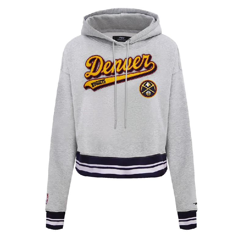 NBA DENVER NUGGETS SCRIPT TAIL WOMEN'S RIB FLC CROPPED PO HOODIE (HEATHER GREY/MIDNIGHT NAVY)