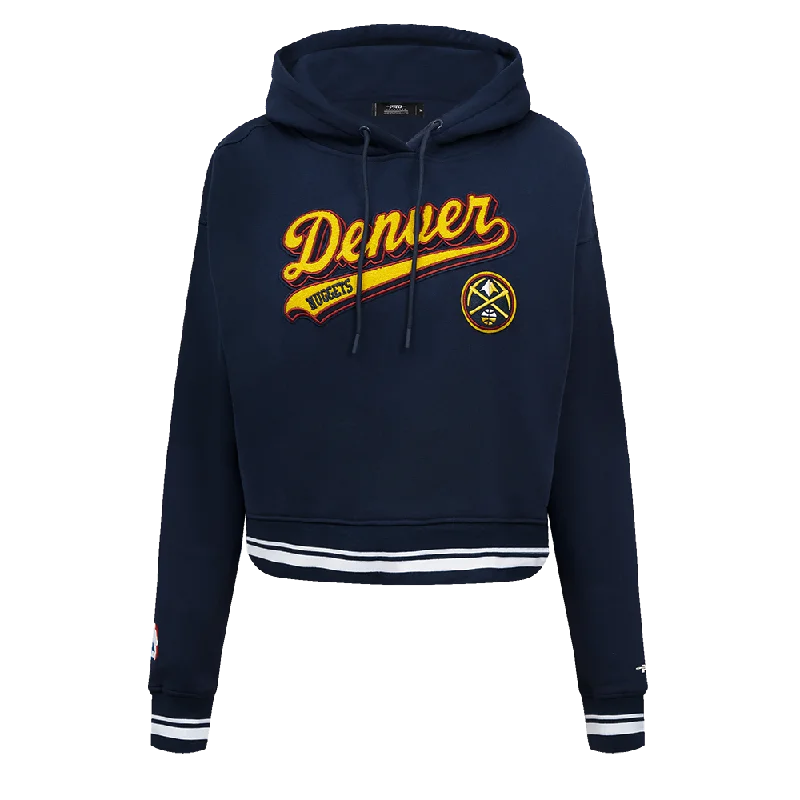 NBA DENVER NUGGETS SCRIPT TAIL WOMEN'S RIB FLC CROPPED PO HOODIE (MIDNIGHT NAVY)