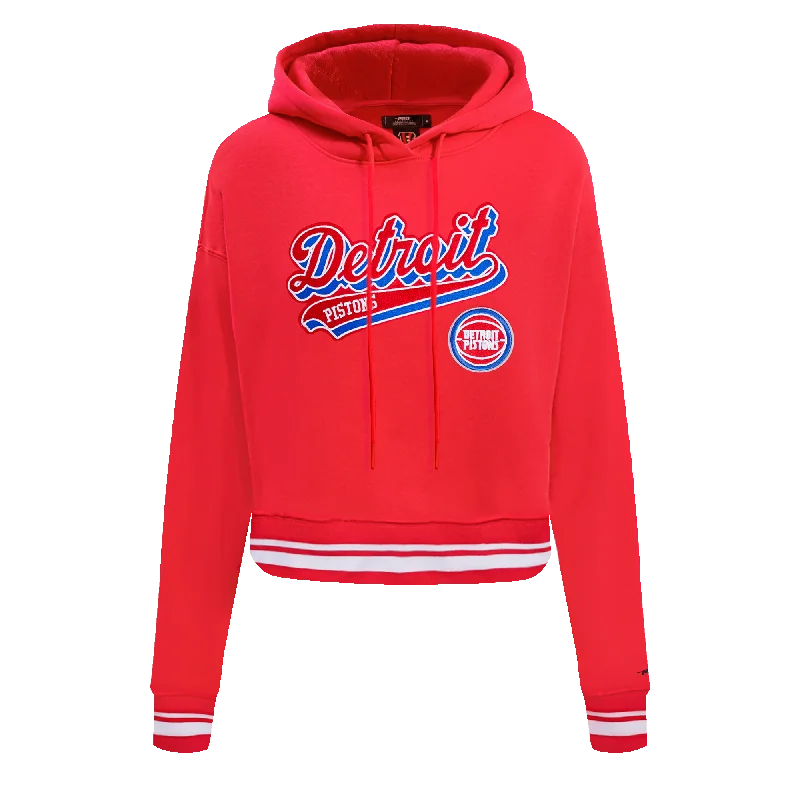 NBA DETROIT PISTONS SCRIPT TAIL WOMEN'S RIB FLC CROPPED PO HOODIE (RED)