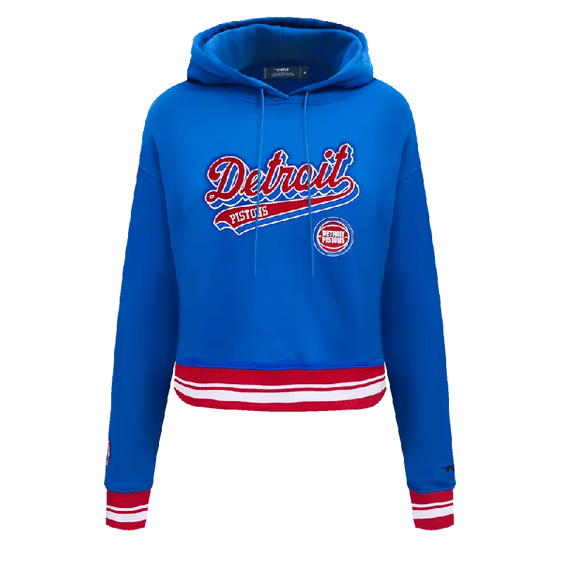 NBA DETROIT PISTONS SCRIPT TAIL WOMEN'S RIB FLC CROPPED PO HOODIE (ROYAL BLUE/RED)