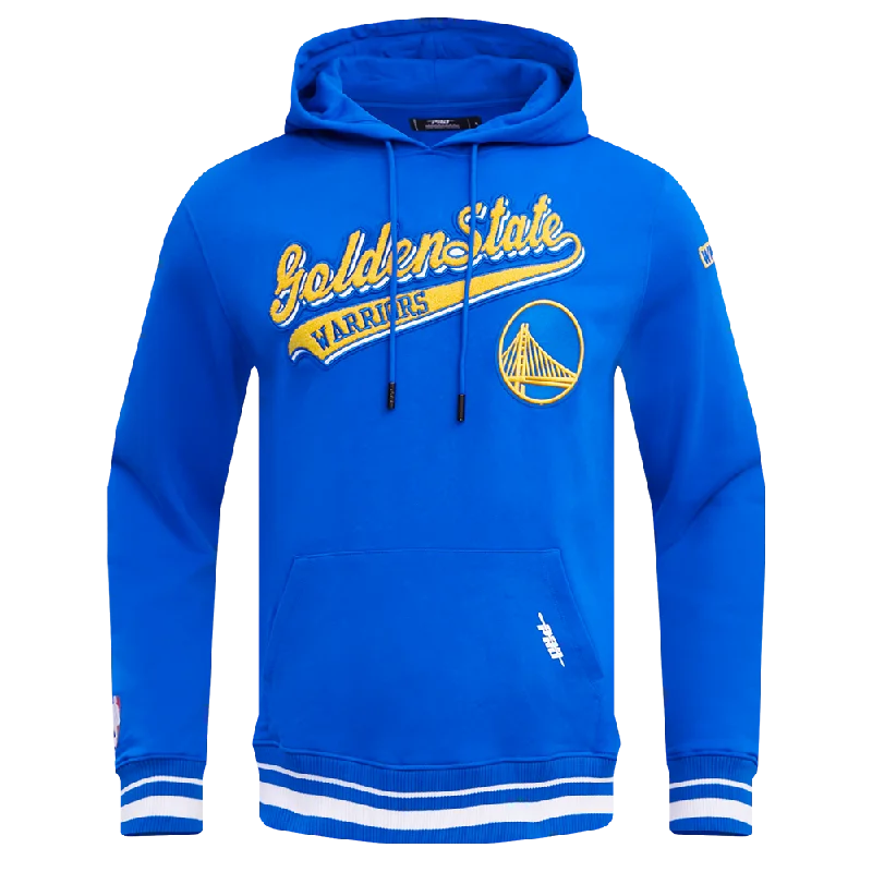 NBA GOLDEN STATE WARRIORS SCRIPT TAIL MEN'S RIB FLC PO HOODIE (ROYAL BLUE)