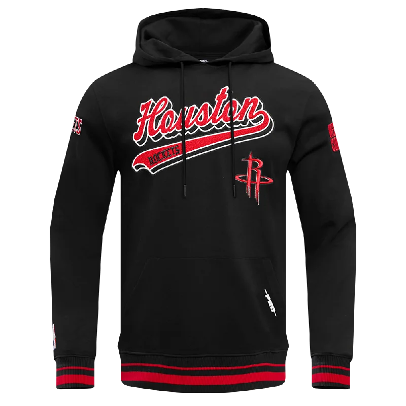 NBA HOUSTON ROCKETS SCRIPT TAIL MEN'S RIB FLC PO HOODIE (BLACK/RED/BLACK)