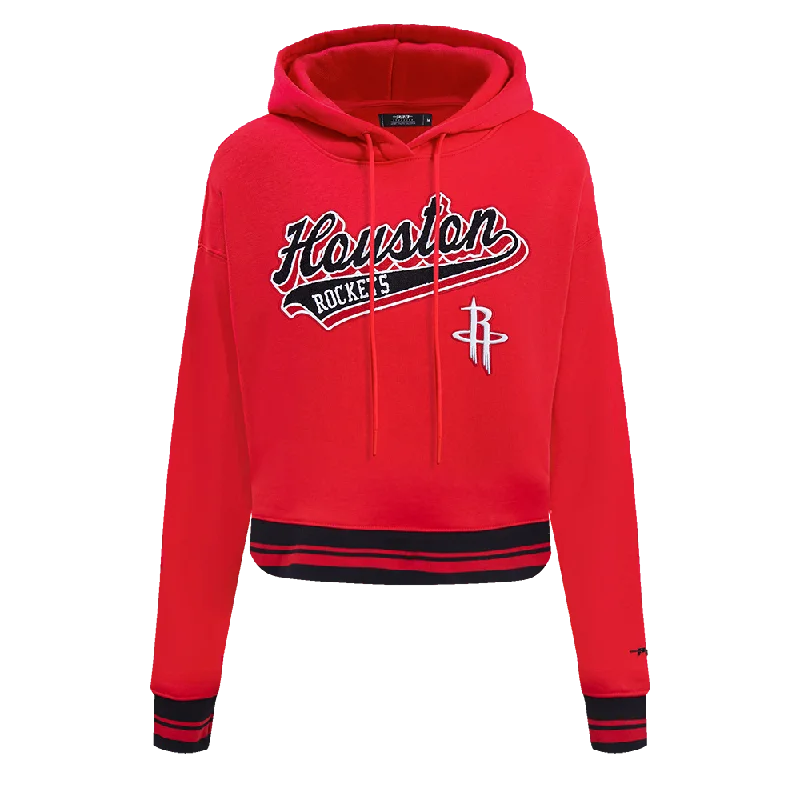 NBA HOUSTON ROCKETS SCRIPT TAIL WOMEN'S RIB FLC CROPPED PO HOODIE (RED/BLACK)