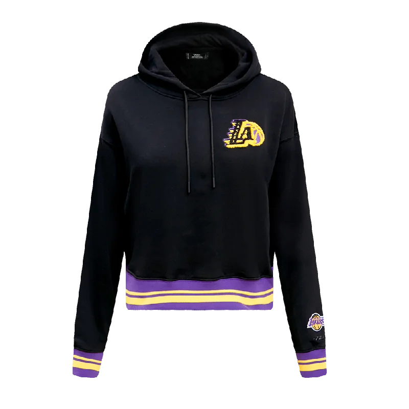 NBA LOS ANGELES LAKERS MASHUP WOMEN'S RIB CROPPED PO HOODIE (BLACK/PURPLE)