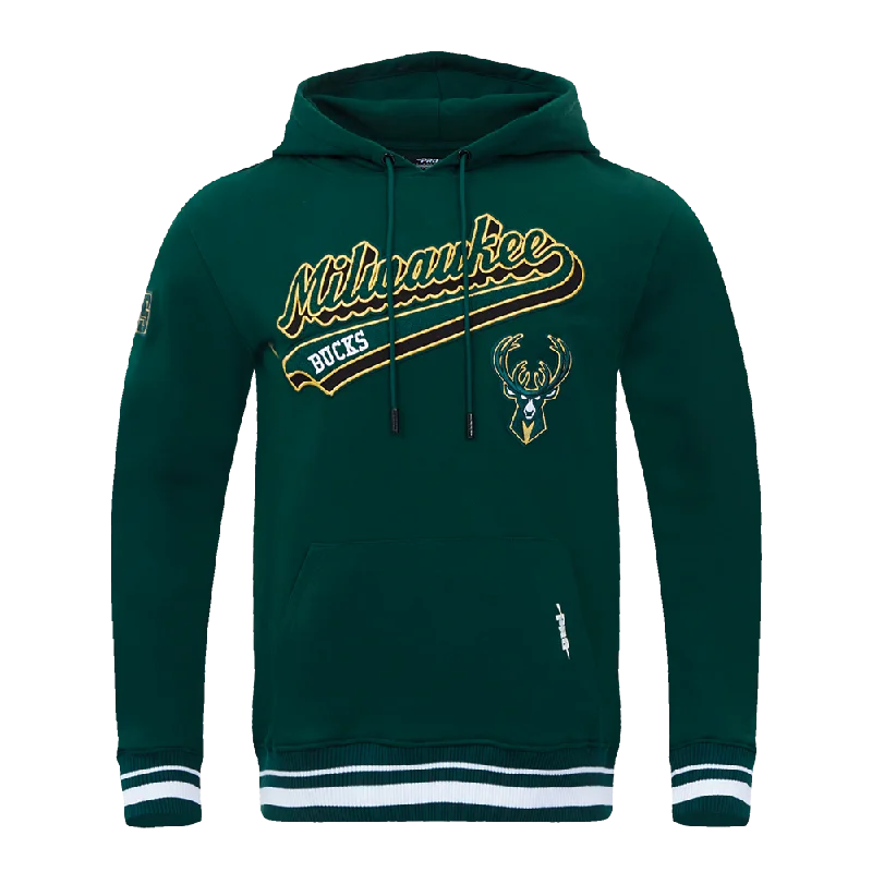 NBA MILWAUKEE BUCKS SCRIPT TAIL MEN'S RIB FLC PO HOODIE (FOREST GREEN)