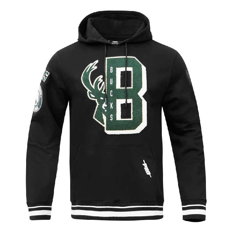 NBA MILWAUKEE BUCKS MASHUP MEN'S RIB PO HOODIE (BLACK)