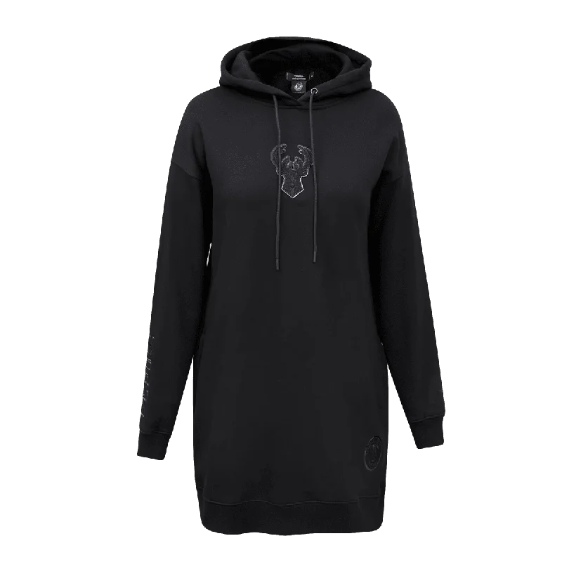 NBA MILWAUKEE BUCKS TRIPLE BLACK WOMEN'S HOODIE DRESS (TRIPLE BLACK)