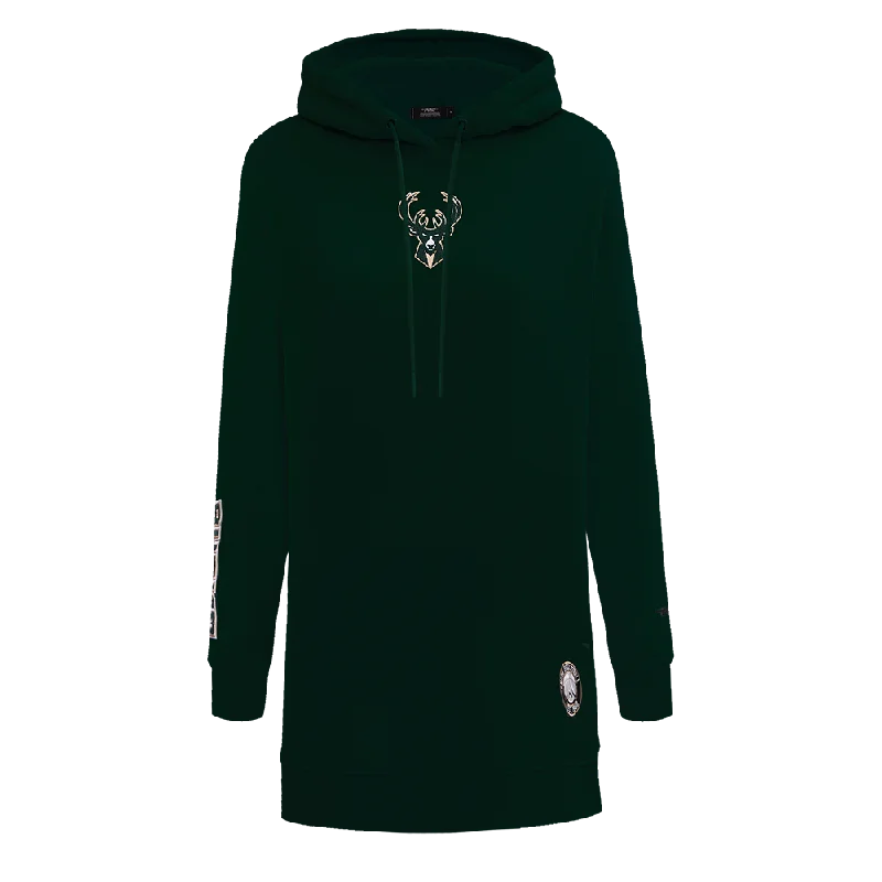 NBA MILWAUKEE BUCKS CLASSIC WOMEN'S HOODIE DRESS (FOREST GREEN)