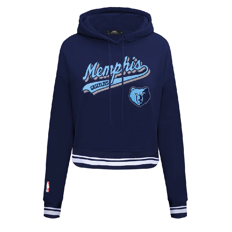 NBA MEMPHIS GRIZZLIES SCRIPT TAIL WOMEN'S RIB FLC CROPPED PO HOODIE (MIDNIGHT NAVY)