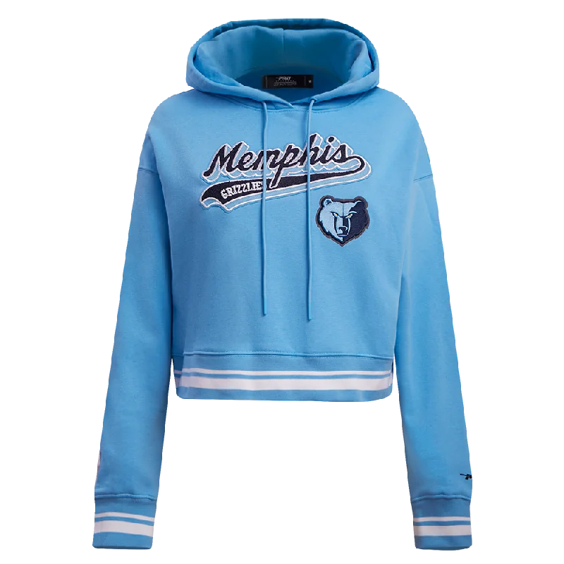 NBA MEMPHIS GRIZZLIES SCRIPT TAIL WOMEN'S RIB FLC CROPPED PO HOODIE (UNIVERSITY BLUE)