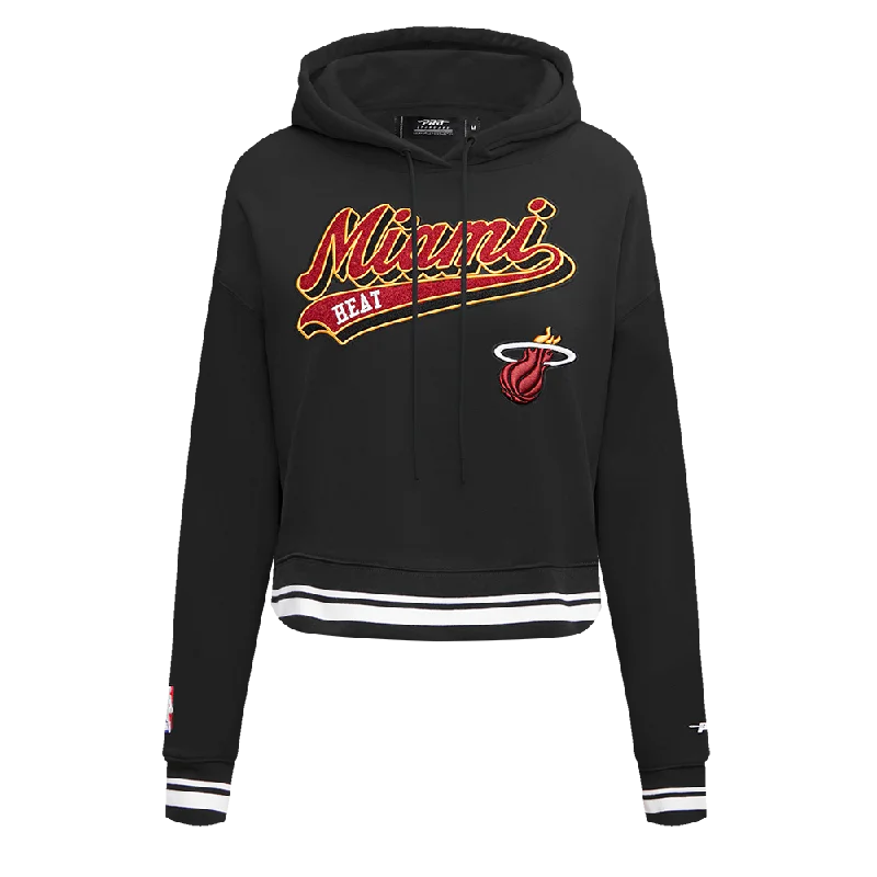 NBA MIAMI HEAT SCRIPT TAIL WOMEN'S RIB FLC CROPPED PO HOODIE (BLACK)