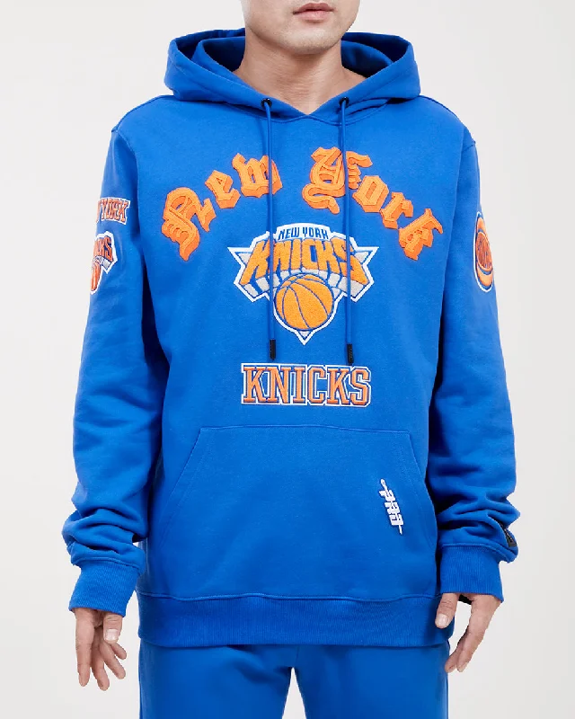 NBA NEW YORK KNICKS OLD ENGLISH LOGO MEN'S PO HOODIE (ROYAL BLUE)