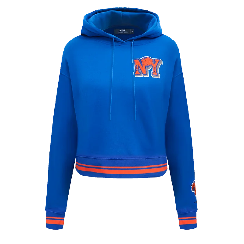 NBA NEW YORK KNICKS MASHUP WOMEN'S RIB CROPPED PO HOODIE (ROYAL/ORANGE/ROYAL)