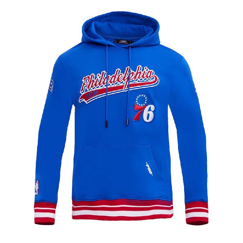 NBA PHILADELPHIA 76ers SCRIPT TAIL MEN'S RIB FLC PO HOODIE (ROYAL BLUE/RED)