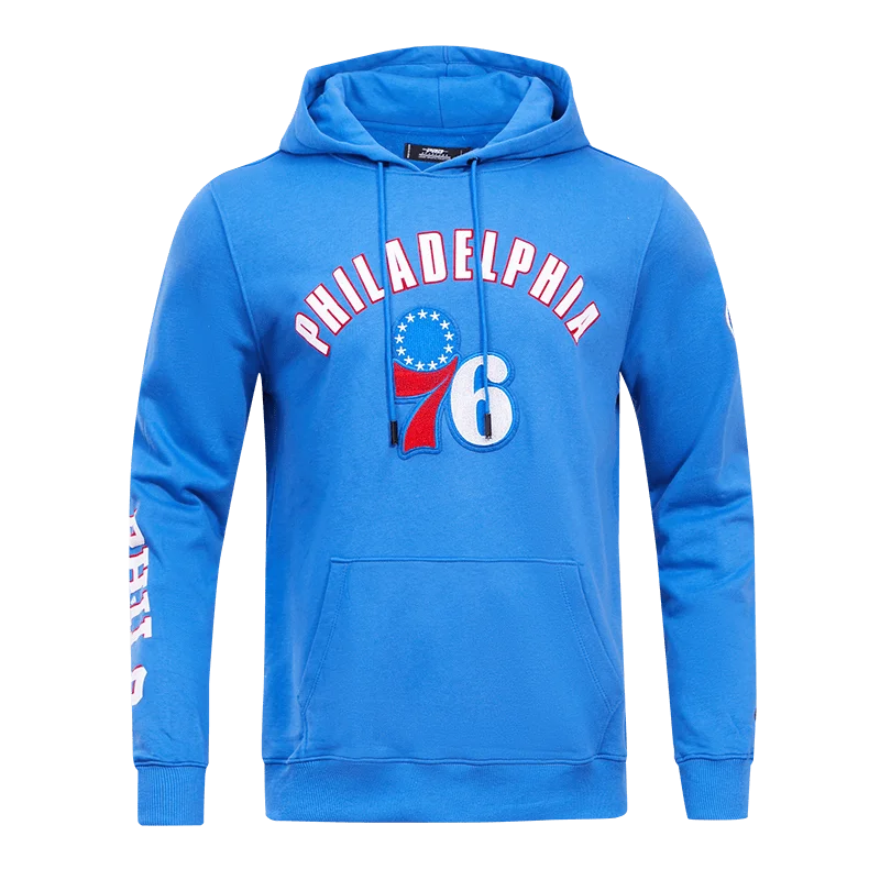 NBA PHILADELPHIA 76ERS STACKED LOGO MEN'S PO HOODIE (ROYAL BLUE)