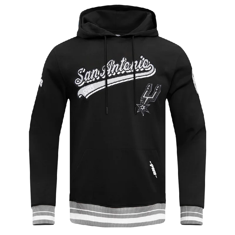 NBA SAN ANTONIO SPURS SCRIPT TAIL MEN'S RIB FLC PO HOODIE (BLACK/GRAY)