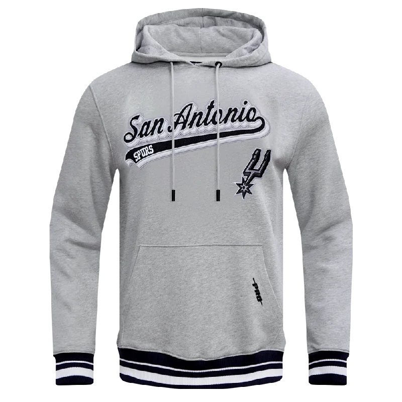 NBA SAN ANTONIO SPURS SCRIPT TAIL MEN'S RIB FLC PO HOODIE (HEATHER GRAY/BLACK)