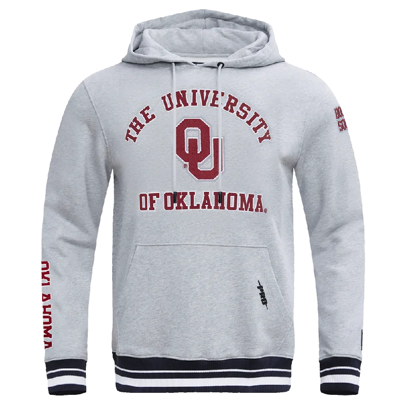 UNIVERSITY OF OKLAHOMA CLASSIC MEN'S RIB PO HOODIE (HEATHER GRAY/BLACK)