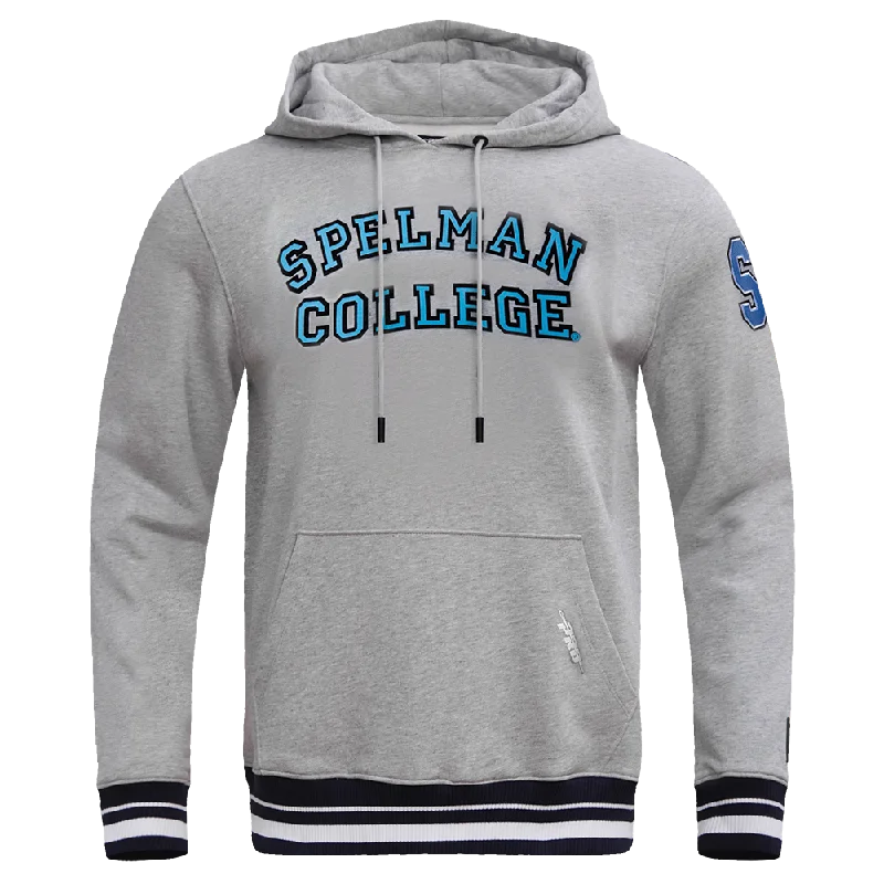 SPELMAN COLLEGE CLASSIC MEN'S STACKED LOGO PO HOODIE (HEATHER GRAY/BLACK)