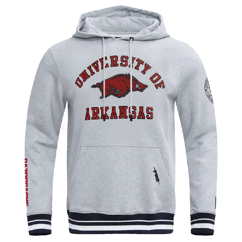 UNIVERSITY OF ARKANSAS CLASSIC MEN'S STACKED LOGO PO HOODIE (HEATHER GRAY/BLACK)