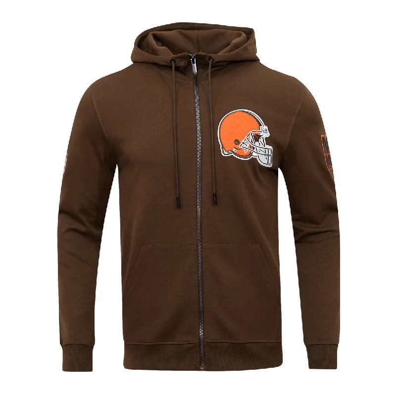 NFL CLEVELAND BROWNS CLASSIC CHENILLE MEN'S FZ PO HOODIE (BROWN)