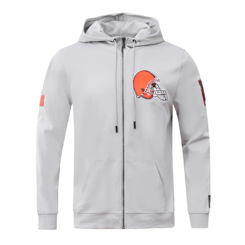 NFL CLEVELAND BROWNS CLASSIC CHENILLE MEN'S FZ PO HOODIE (GRAY)