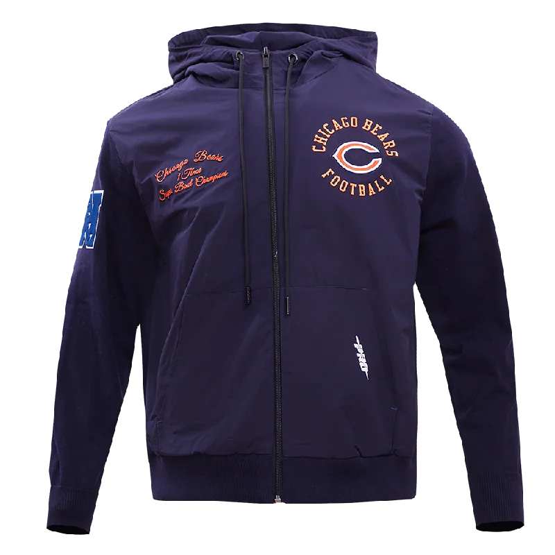 NFL CHICAGO BEARS HYBRID MEN'S WOVEN FZ PO HOODIE (MIDNIGHT NAVY)