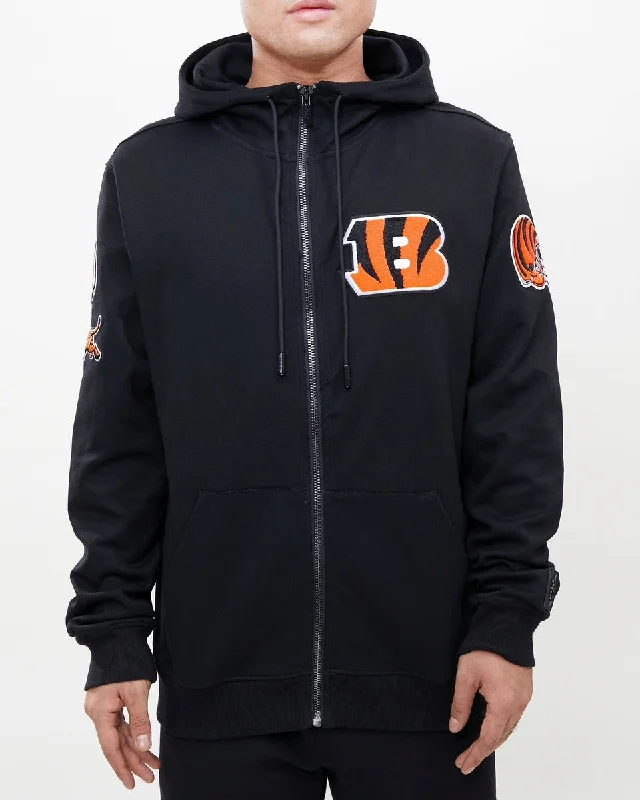 NFL CINCINNATI BENGALS CLASSIC CHENILLE MEN'S FZ PO HOODIE (BLACK)