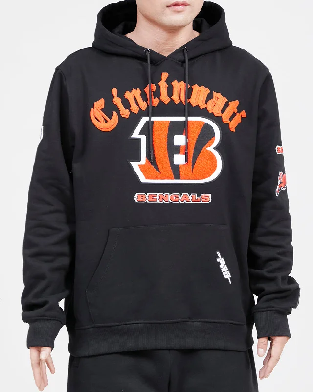 NFL CINCINNATI BENGALS OLD ENGLISH MEN'S PO HOODIE (BLACK)