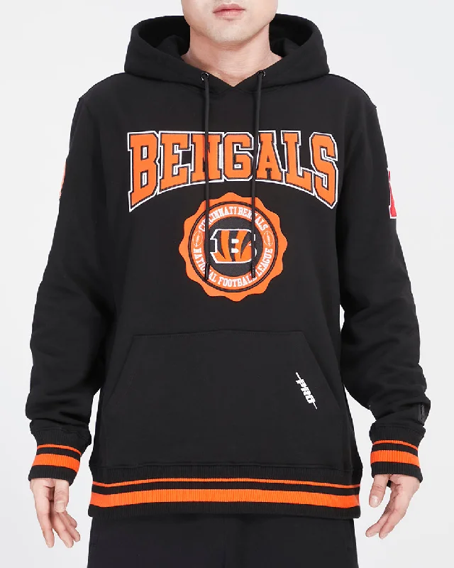 NFL CINCINNATI BENGALS CREST EMBLEM MEN'S RIB PO HOODIE (BLACK/ORANGE)