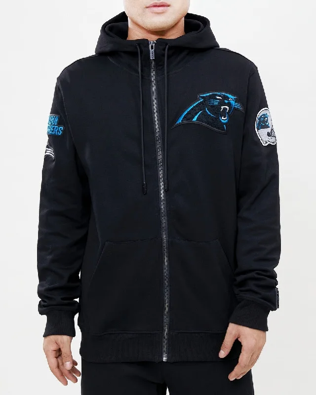 NFL CAROLINA PANTHERS CLASSIC CHENILLE MEN'S FZ PO HOODIE (BLACK)