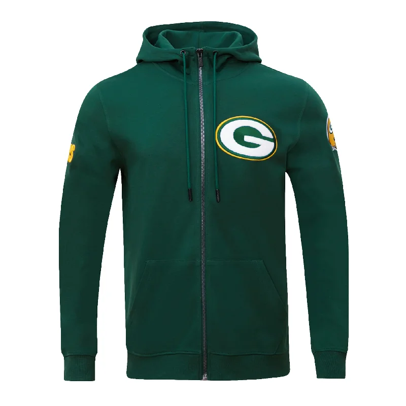 NFL GREEN BAY PACKERS CLASSIC CHENILLE MEN'S FZ PO HOODIE (FOREST GREEN)