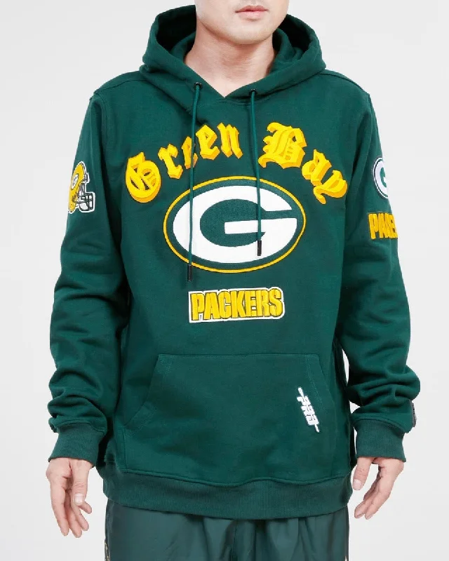 NFL GREEN BAY PACKERS OLD ENGLISH MEN'S PO HOODIE (FOREST GREEN)