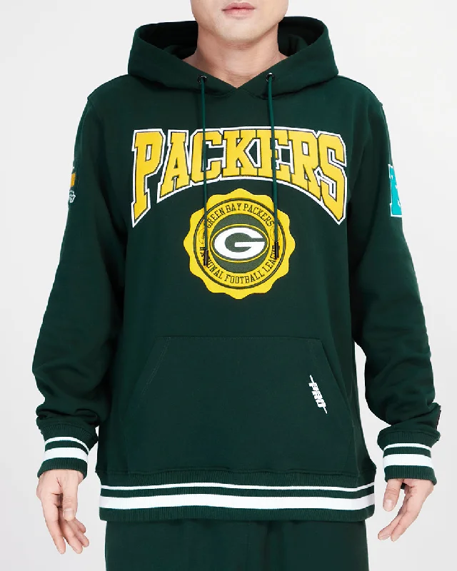 NFL GREEN BAY PACKERS CREST EMBLEM MEN'S RIB PO HOODIE (FOREST GREEN)