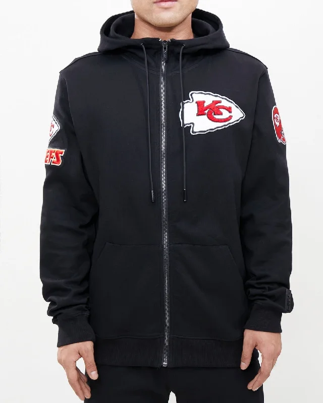 NFL KANSAS CITY CHIEFS CLASSIC CHENILLE MEN'S FZ PO HOODIE (BLACK)