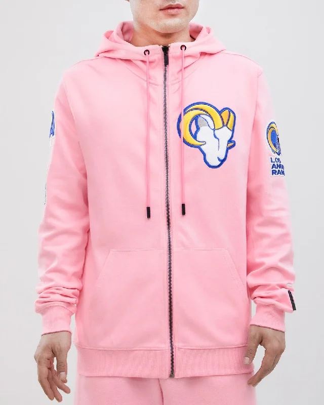 NFL LOS ANGELES RAMS CLASSIC CHENILLE MEN'S FZ PO HOODIE (PINK)