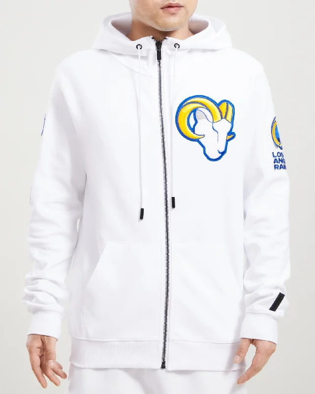 NFL LOS ANGELES RAMS CLASSIC CHENILLE MEN'S FZ PO HOODIE (WHITE)