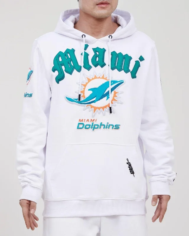 NFL MIAMI DOLPHINS OLD ENGLISH LOGO MEN'S PO HOODIE (WHITE)