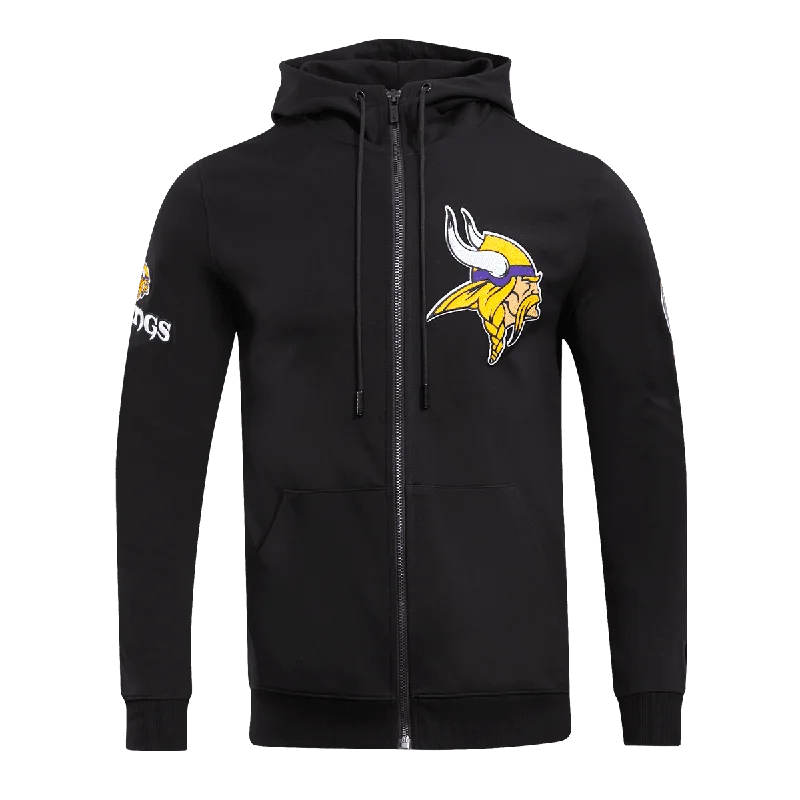 NFL MINNESOTA VIKINGS CLASSIC CHENILLE MEN'S FZ PO HOODIE (BLACK)