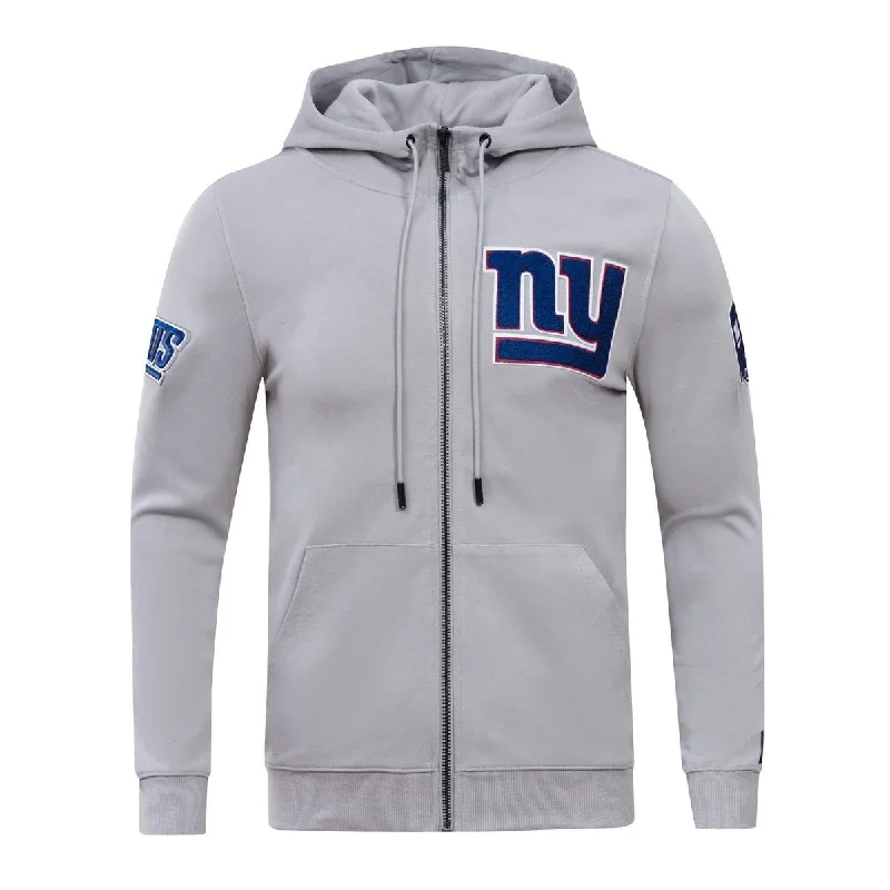 NFL NEW YORK GIANTS CLASSIC CHENILLE MEN'S FZ PO HOODIE (GRAY)