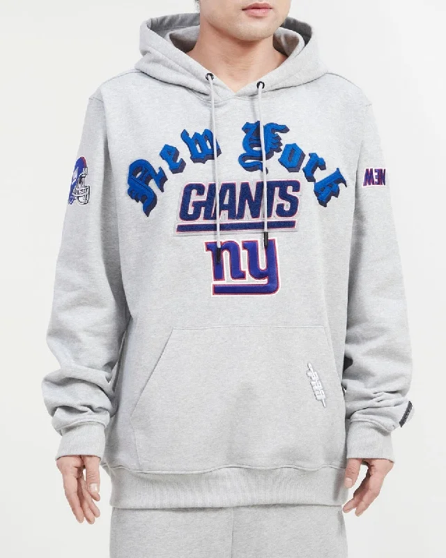 NFL NEW YORK GIANTS OLD ENGLISH MEN'S PO HOODIE (HEATHER GREY)