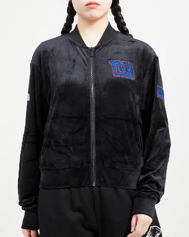 NFL NEW YORK GIANTS CLASSIC WOMEN'S VELOUR FZ PO HOODIE (BLACK)