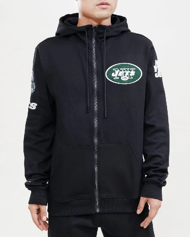 NFL NEW YORK JETS CLASSIC CHENILLE MEN'S FZ PO HOODIE (BLACK)