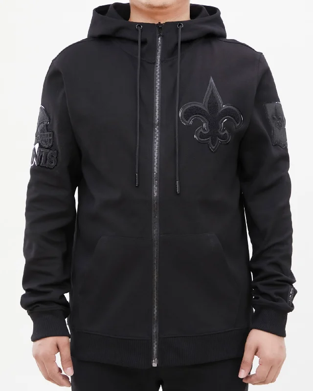 NFL NEW ORLEANS SAINTS TRIPLE BLACK MEN'S FZ PO HOODIE (TRIPLE BLACK)