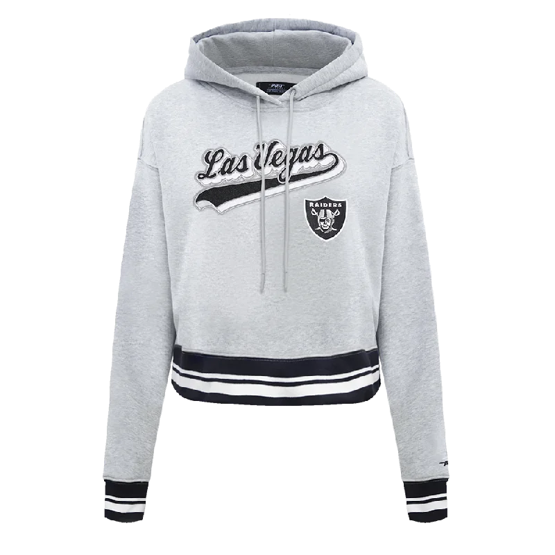 NFL LAS VEGAS RAIDERS SCRIPT TAIL WOMEN'S RIB FLC CROPPED PO HOODIE (HEATHER GRAY/BLACK)