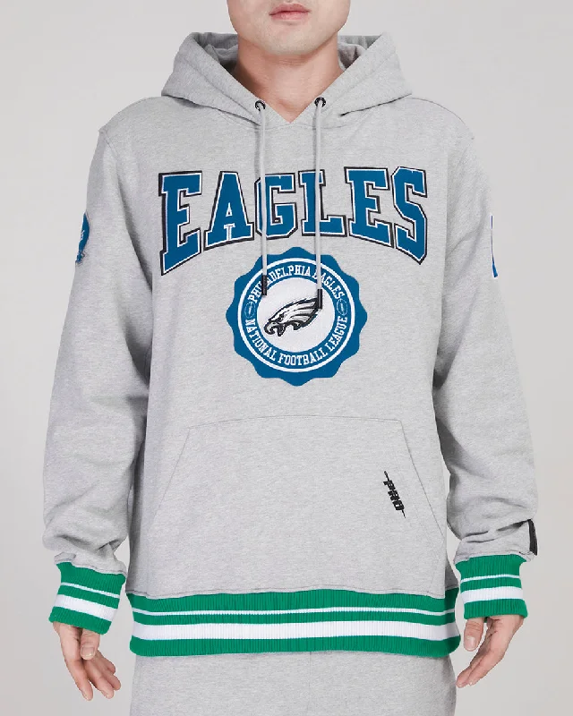 NFL PHILADELPHIA EAGLES CREST EMBLEM MEN'S RIB PO HOODIE (HEATHER GREY/GREEN)