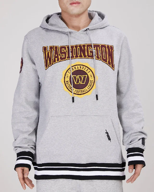 NFL WASHINGTON COMMANDERS CREST EMBLEM MEN'S RIB PO HOODIE (HEATHER GRAY/BLACK)