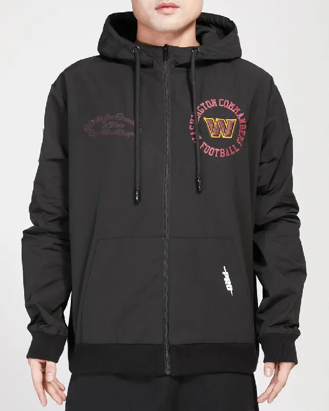 NFL WASHINGTON COMMANDERS HYBRID MEN'S WOVEN FZ PO HOODIE (BLACK)