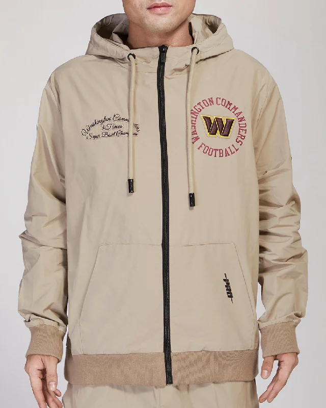 NFL WASHINGTON COMMANDERS HYBRID MEN'S WOVEN FZ PO HOODIE (KHAKI)